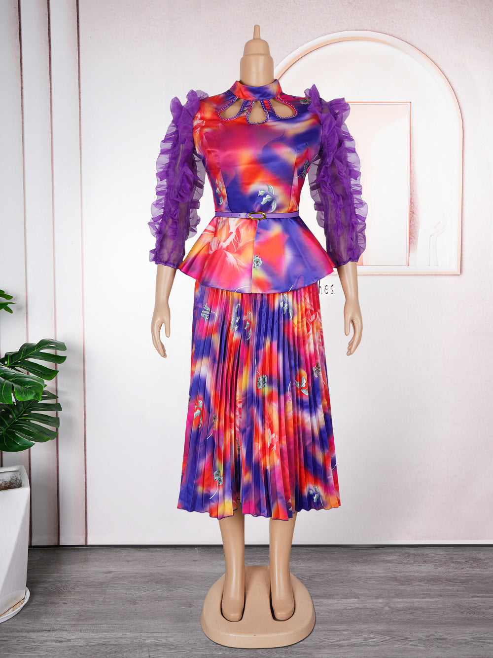 African  women's plus size cross-border printed dress new in stock fashion top and skirt two-piece set