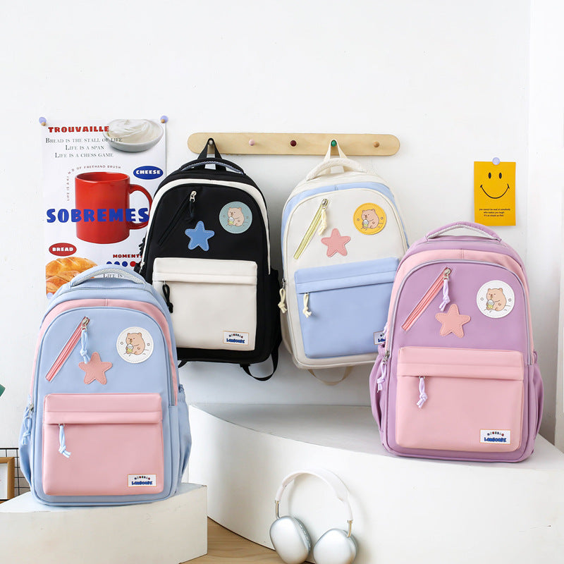 Korean version of college style schoolbag four-piece set, primary and secondary school backpack, girls fresh and sweet backpack, multi-compartment backpack