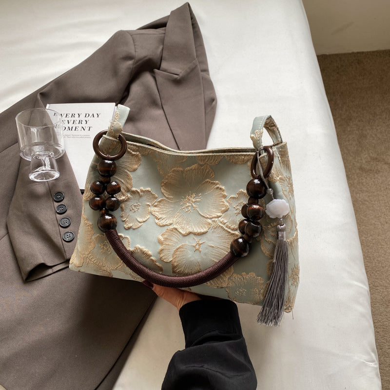 New Chinese large-capacity bag women's 2024 new versatile national style shoulder bag fashion niche underarm small square bag