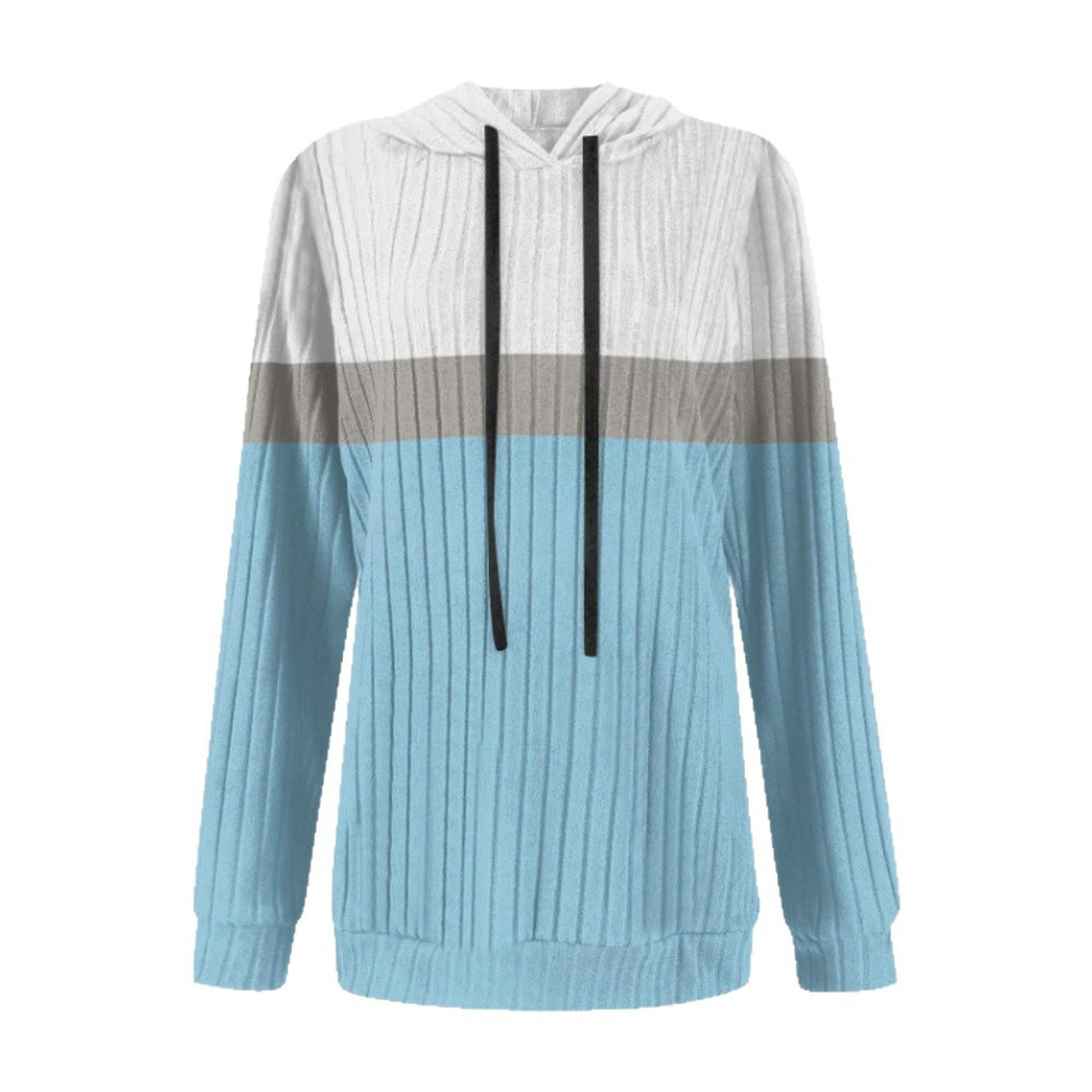 cross-border women's fashion color block warm knit pullover long sleeve hoodie top