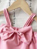 cross-border girls' playful & cute cami top + embroidered denim shorts set with bow detail