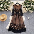 Frenchaccessible luxury heavy industry cut out crochet lace waist long sleevesdress women's slimming lookelegantelegance dress long skirt