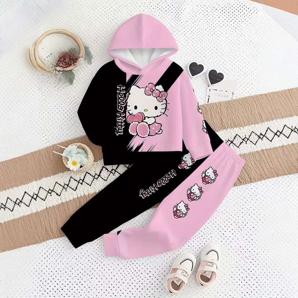 Kids' hoodie set, cross-border hot-selling cartoon animal print girls' fashion hooded sweatshirt and sweatpants set
