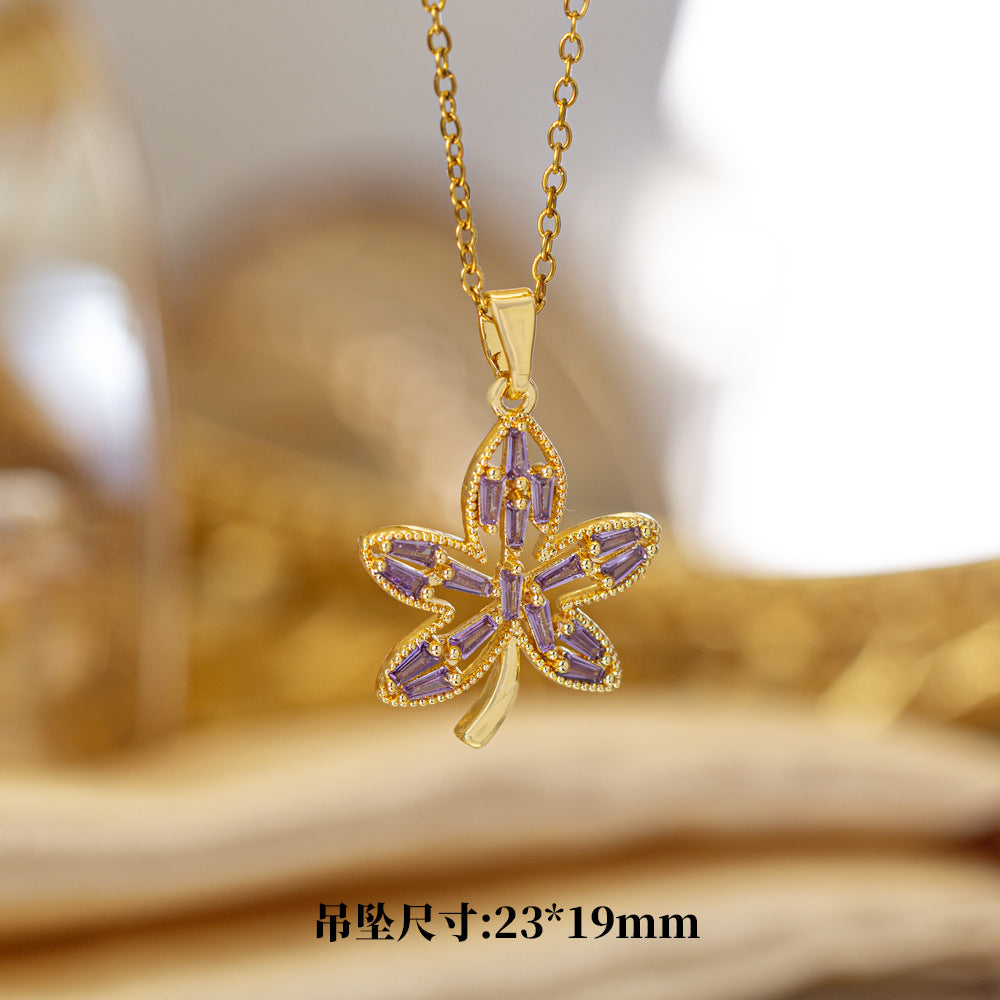 [titanium steel] cross-border popular copper micro-embedded necklace for women, stainless steel gold-plated electroplated high-end exquisite clavicle chain jewelry