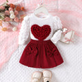 Children's clothingnew girl sweatshirt hearttops+pink bell bottoms two-piece set