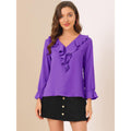 Amazon fashion ruffles chiffon long sleevesshirt women's  spring new arrival pure desire v necktops women