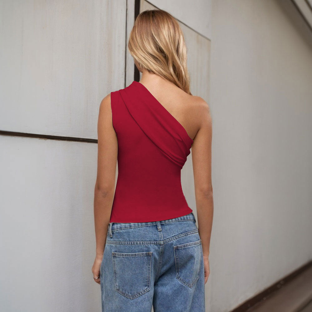 ins hot selling cross-border women's clothing sexy one shoulder t-shirt spring and summer new style slanted collar off-shoulder pure desire top