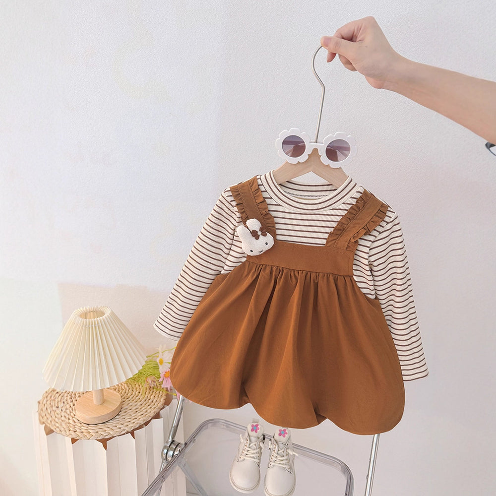 Girls' autumn dress  new collection: stylish long-sleeved suspender dress for little girls - faux two-piece design