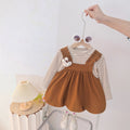 Girls' autumn dress  new collection: stylish long-sleeved suspender dress for little girls - faux two-piece design