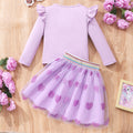 New girls' long-sleeve crewneck unicorn top + mesh heart skirt set