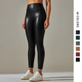 Clearance european and american cross-border  elastic pu leather pants women's colorful high waist tight butt outwear yoga bottom pants