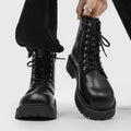 Side zipper boots men's high-top british style leather black workwear motorcycle boots spring height-increasing high-top short boots