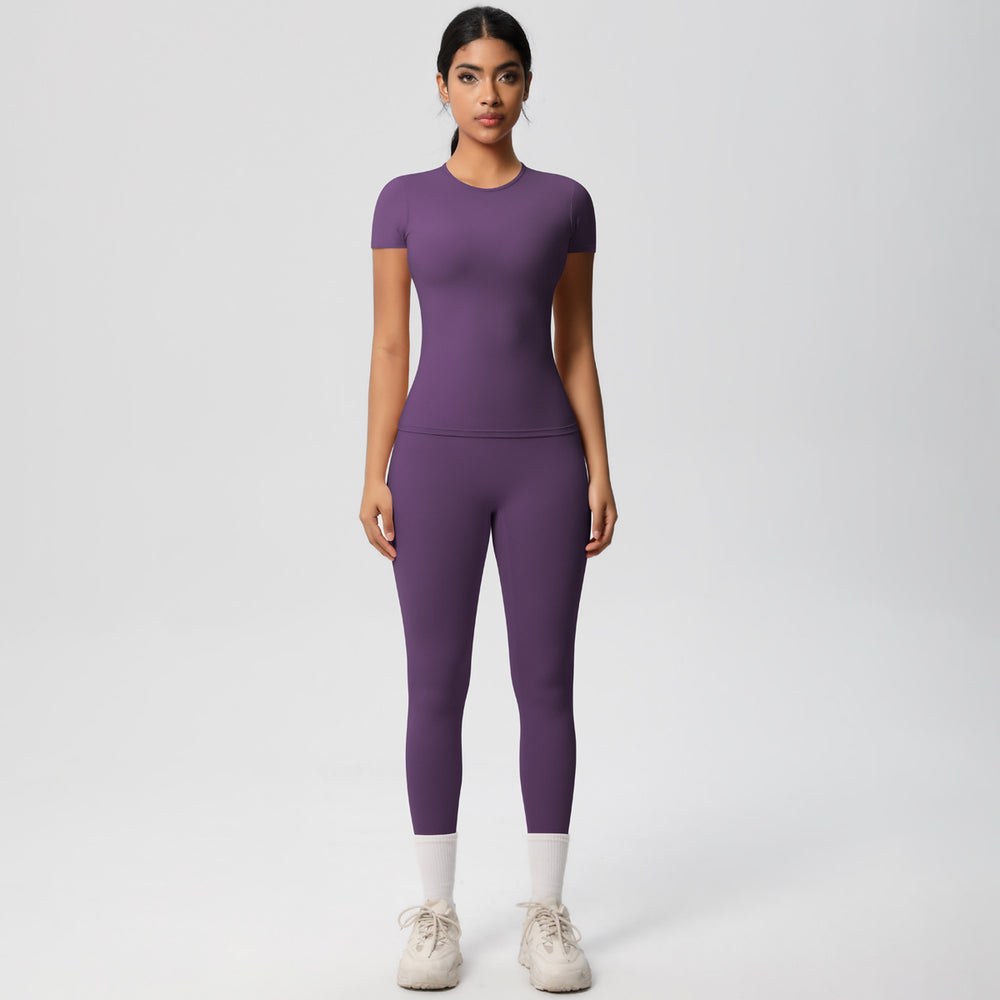 European and american nude feel compression quick-dry short sleeve yoga set - high waist, butt-lifting, outdoor training, running, and fitness activewear