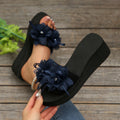 plus size round toe one-shaped wedge slippers 2025new arrival rhinestone flower women's exportfashionexport slippers