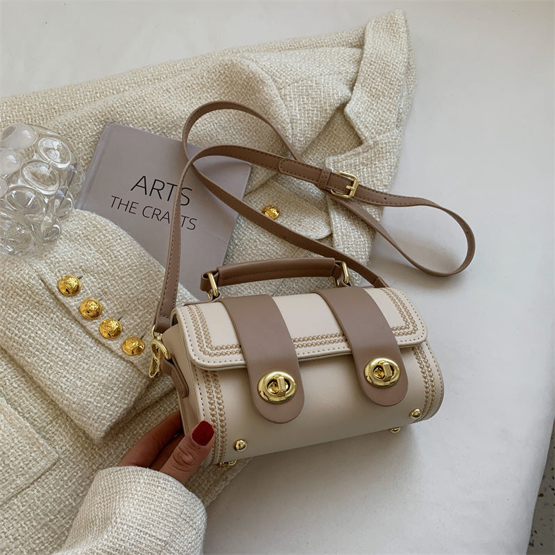 Foreign style bag contrasting color women's small bag 2025 new portable Boston bag fashionable and simple shoulder messenger bag