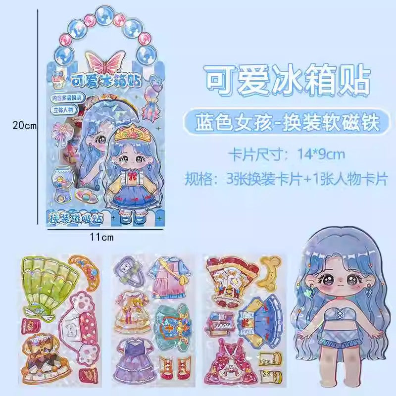 New 3d princess dress-up stickers - ancient style dress-up stickers - reusable dress-up stickers for girls - magnetic dress-up stickers - fridge magnets - easy to use