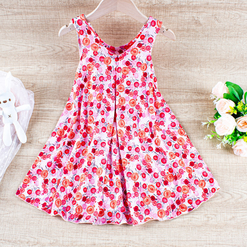 Girls' dress  new summer collection v-neck milk silk dress stylish girl sleeveless sweet style dress
