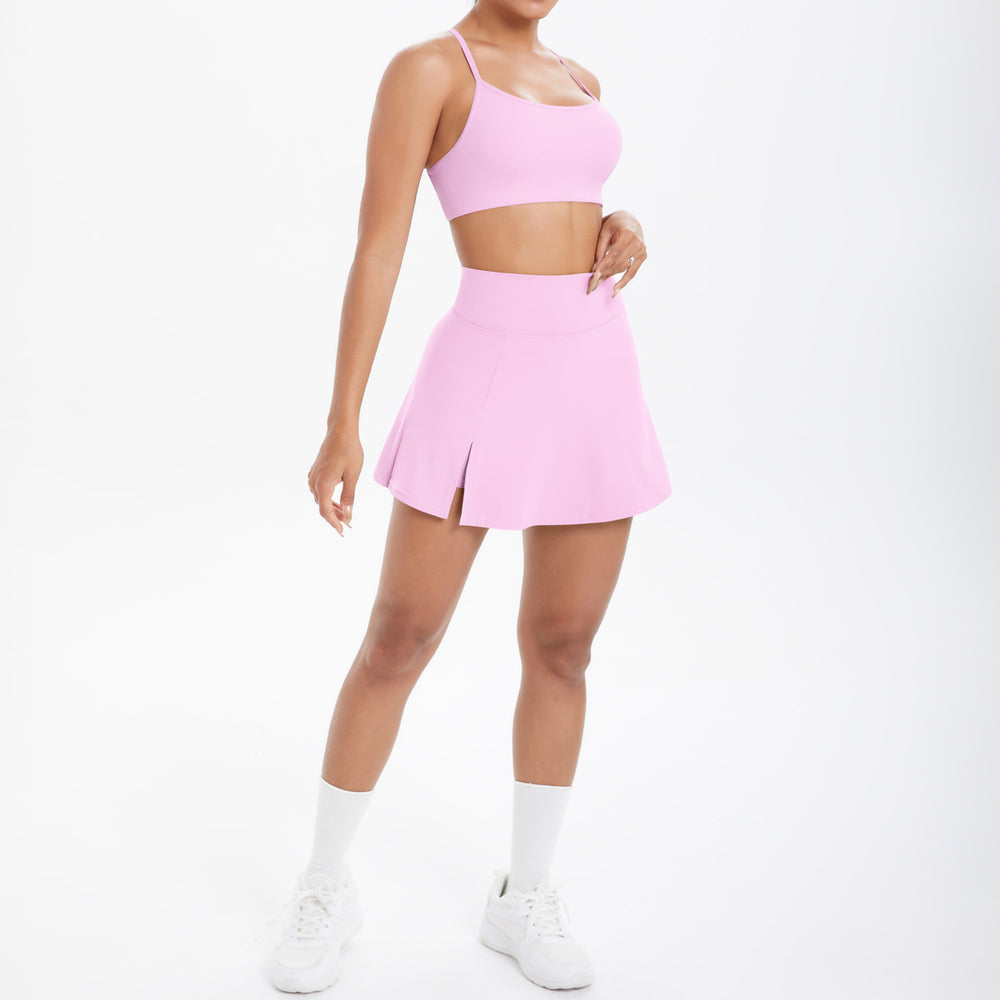 Cloud-feel casual high-waisted tennis skirt sexy strappy back yoga set quick-dry running fitness outfit