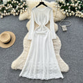 Xiaoxiangfengclassy sense of celebrity heavy industry beading round neck long sleevescut outknittingdress female waist inner long skirt