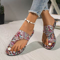Fashionexportnew arrivalplus sizeflats cross strap slippers for women outwear graffiti cloth surface lightweight beach sandals
