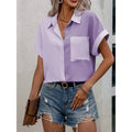 hot selling fashionpure colorpatchworkcontrast color bat sleeve short sleeve shirt tops women's shirt