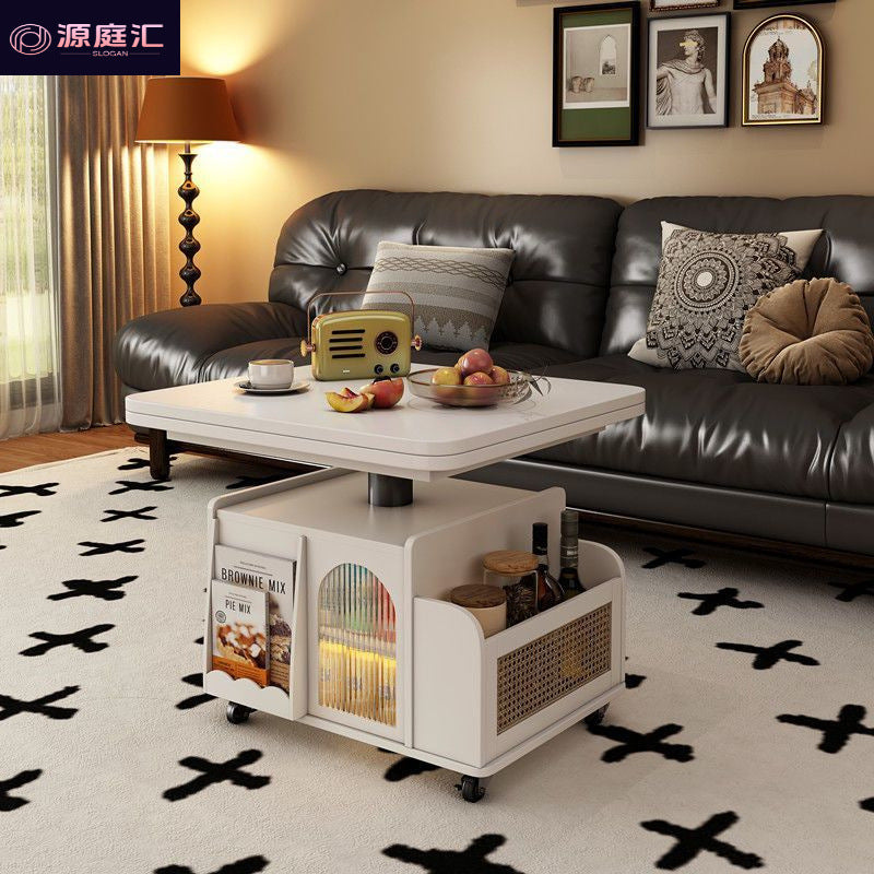 Solid wood modern adjustable height coffee table mobile cart folding dining table dual-purpose tea table multifunctional living room sofa side table