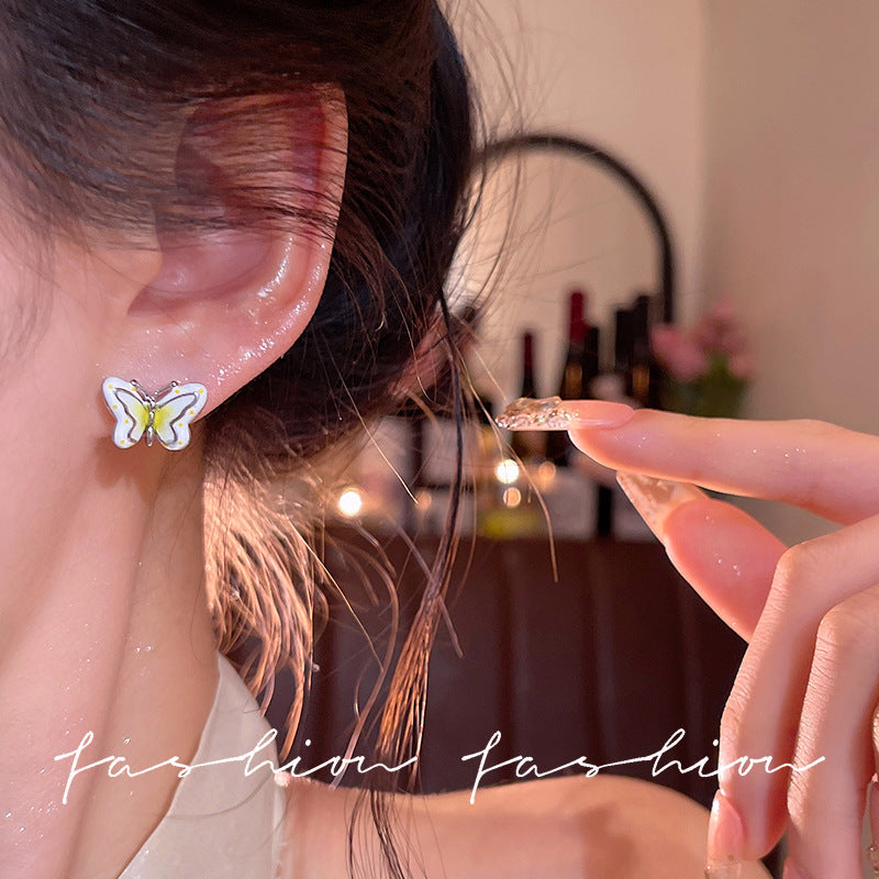 Sweet girl style gradient yellow butterfly earrings spring and summer new arrival enamel earrings niche styleclassyelegant earrings accessories