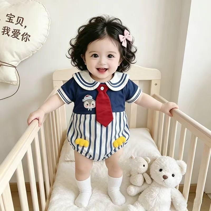 Summer baby girl romper, summer thin striped bodysuit, newborn fashion summer outfit