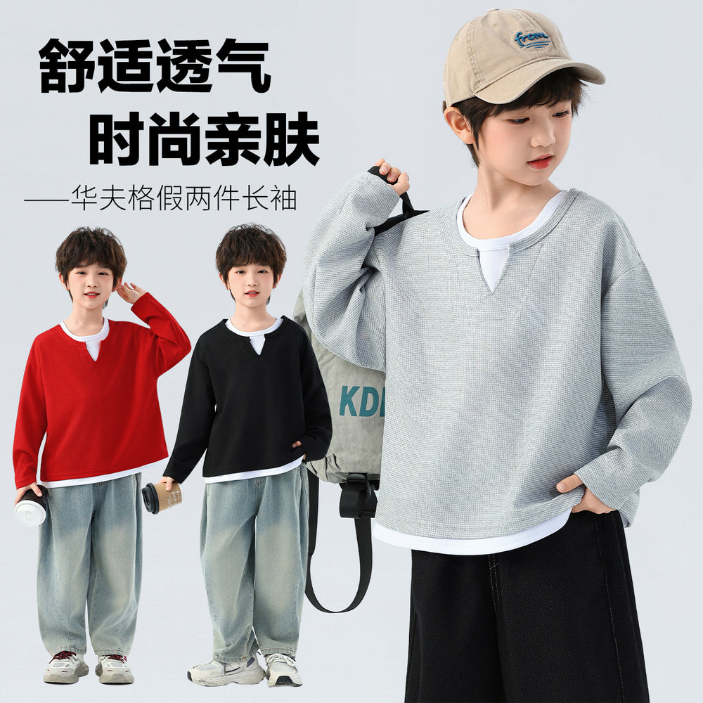 Boys' minimalist chic two-piece look long sleeve tee - new spring/autumn casual style for boys - versatile base layer sweatshirt ( collection)