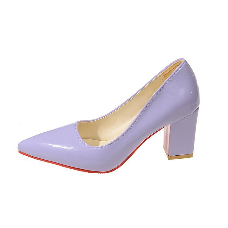 Exportnew arrivalplus size pointed toe square heel high heels 2026 summer shallow mouth fashion patent leather thick heel professional women's flats