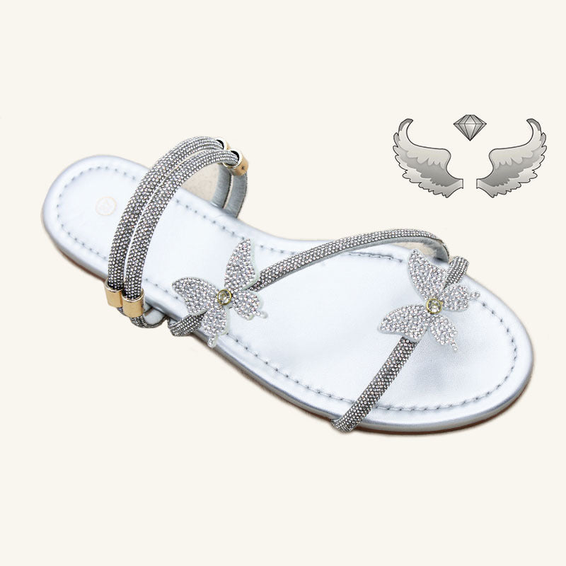 Cape Verde direct sales  fashion slippers women's flat bottom light luxury rhinestone slippers outer wear Ladies slippers