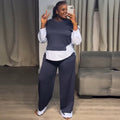 European and american cross-border women's clothing  summer new casual round neck faux two-piece sweatshirt high-waisted wide-leg pants set