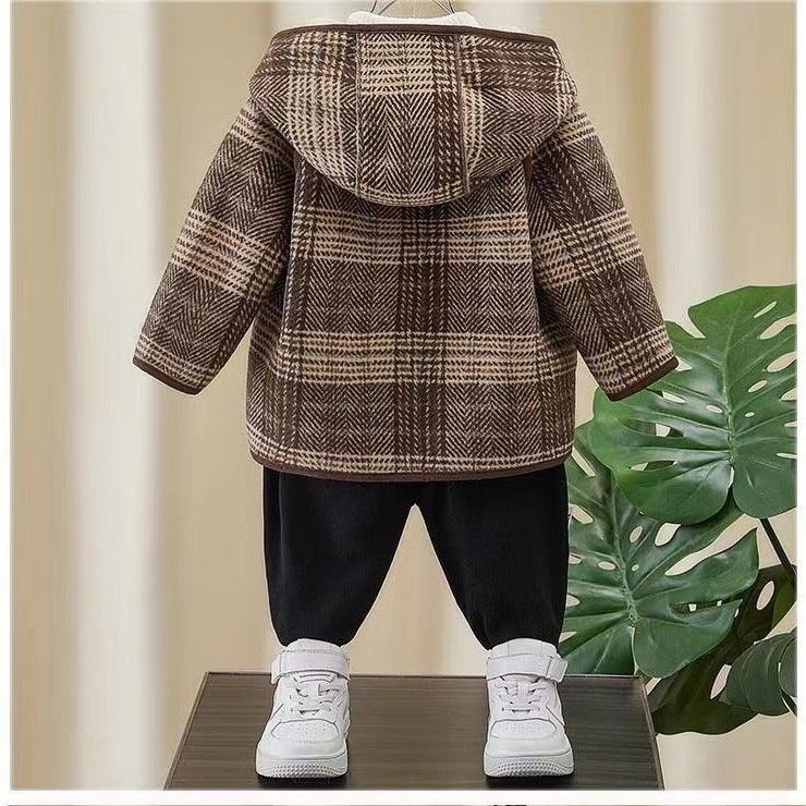 Kids' winter wool coat: stylish boys' mid-length woolen overcoat with fleece lining for toddlers and young children
