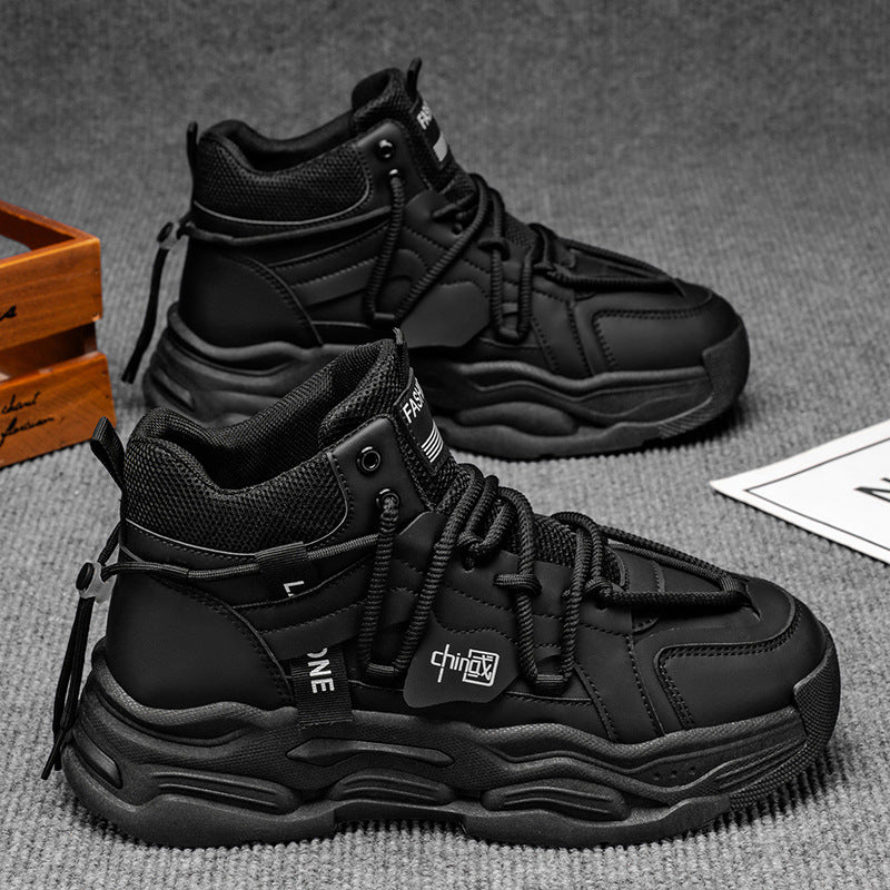 High-top men's winter sneakers 2025: new trendy, niche, original design, athletic & casual, chunky sole, height-increasing, leather upper, dad shoes