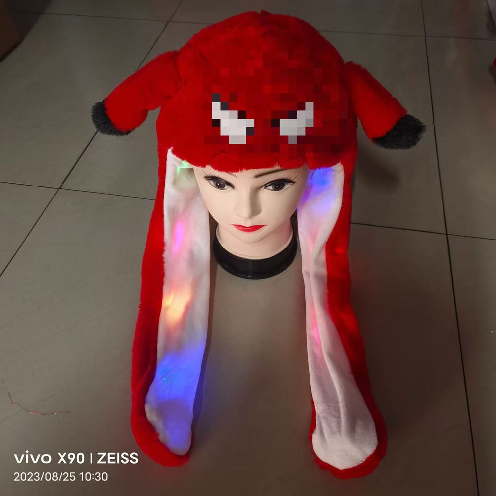 Tiktok viral cute plush bunny hat - squeeze the ears to make them move! light-up airbag beanie for warmth and cold protection