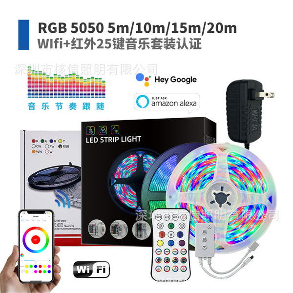 LED light with wifi intelligent sound control microphone colorful rgb5050 soft light strip 12v light strip set