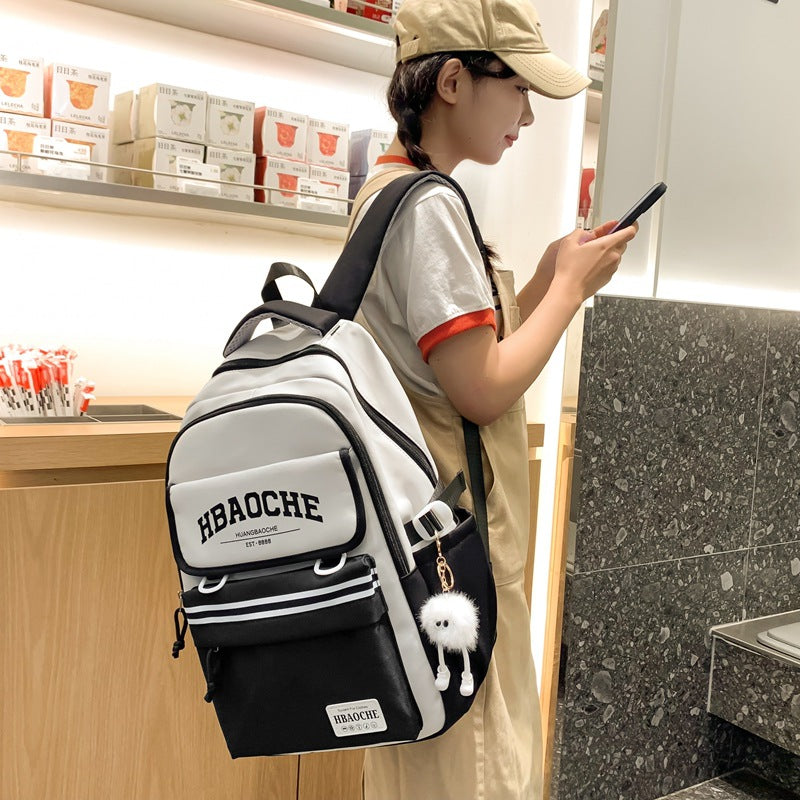 Cross-border new schoolbag female Korean version contrasting colors small and fresh junior high school backpack campus simple large-capacity backpack