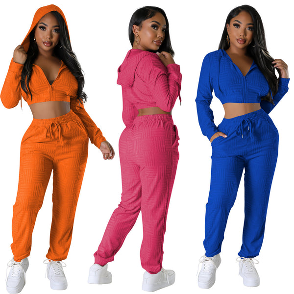 YD8782-B12 European and American women's clothing, 's new models, fashionable velvet five-line jacquard two-piece set,