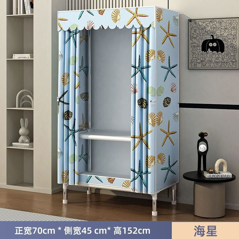 Simple wardrobe for home bedroom steel frame thickened and thickened steel pipe assembled cloth wardrobe rental room strong and durable cabinet