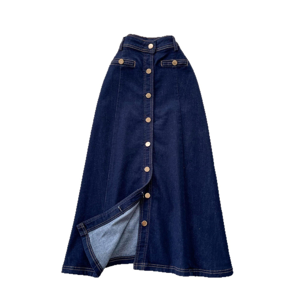 K-style multi-breasted denim slit skirt for women summerhigh waistslimming looka-line mid-length skirt work clothingclassy