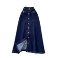 K-style multi-breasted denim slit skirt for women summerhigh waistslimming looka-line mid-length skirt work clothingclassy