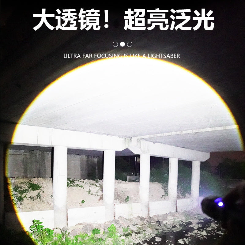 Cross-border white laser flashlight LCD digital display aluminum head telescopic zoom outdoor long-distance multi-function strong light flashlight