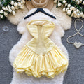 French heavy industrystereo flower dress seaside vacation style one shoulder tube top dress ruffles skirt