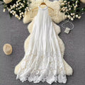 White fairy dress 2024 summer new arrival - high-end sleeveless halter neck lace patchwork loose elegant maxi dress