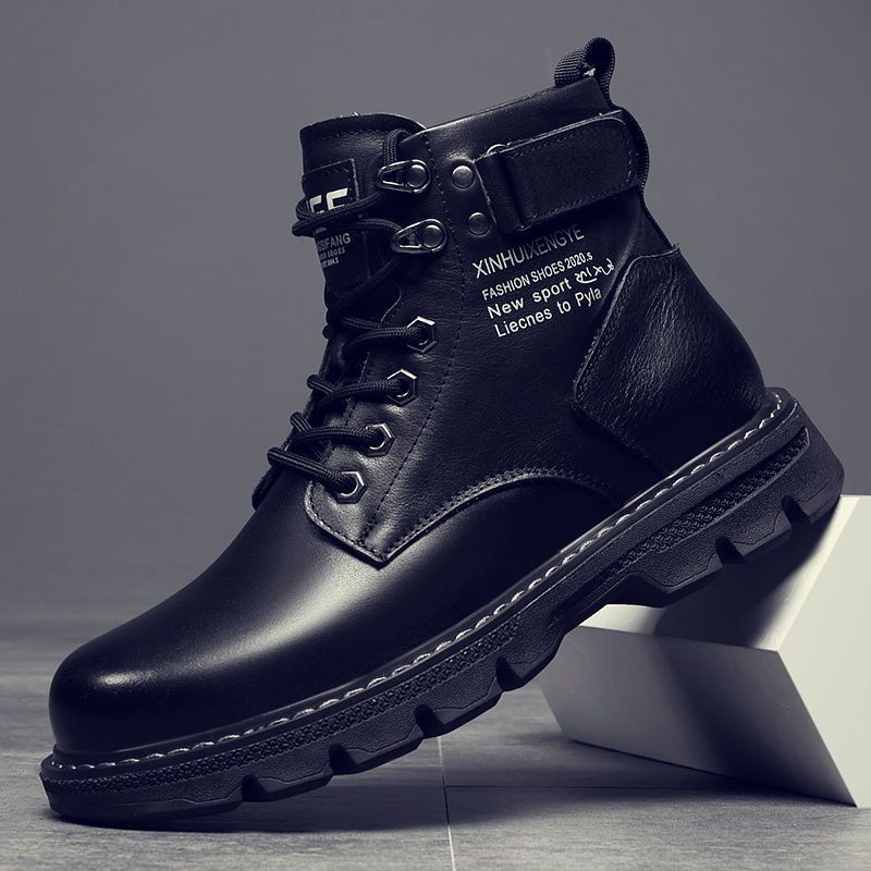 Boots men's spring 2025 new arrival high-top british style black workwear motorcycle leather boots spring & fallcasual leather shoes