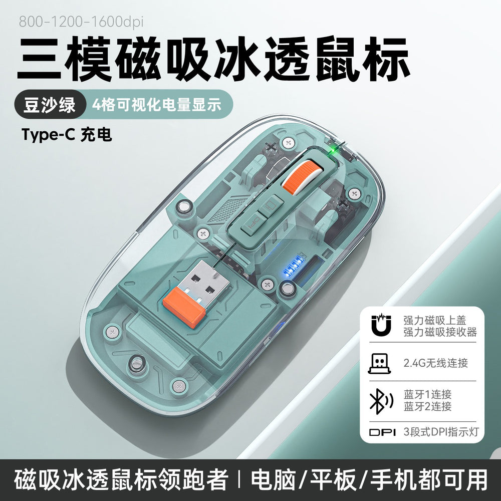 M136 transparent wireless bluetooth tri-mode mouse - rechargeable magnetic charging creative gift for laptops and office use