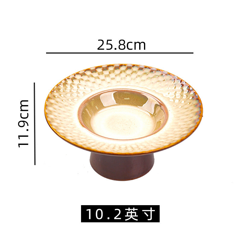 Vintage creative personalized ceramic high-footed plate - stylish stone texture dessert, pastry, and soup serving dish for restaurants and hotels