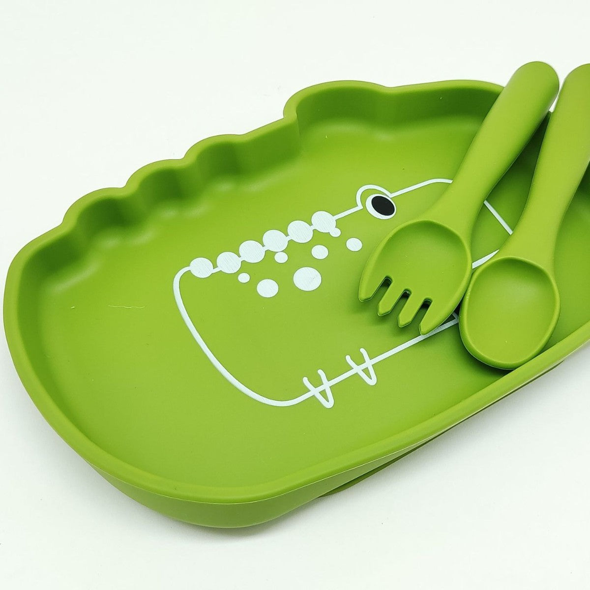 Children's Crocodile Elephant Silicone Plate Set Supplementary Food Grid Infant Learning to Eat Training with Suction Cup