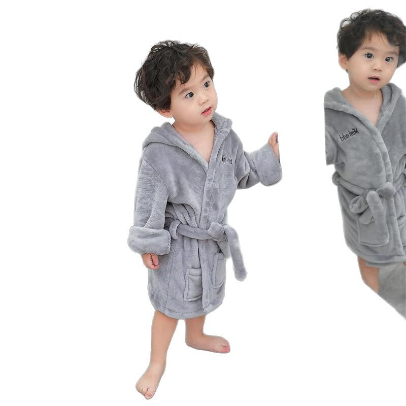 Kids bathrobe coral velvet spring & fallwinter children's bath towel baby boy pajamas boys and girls nightgown home clothes trendy