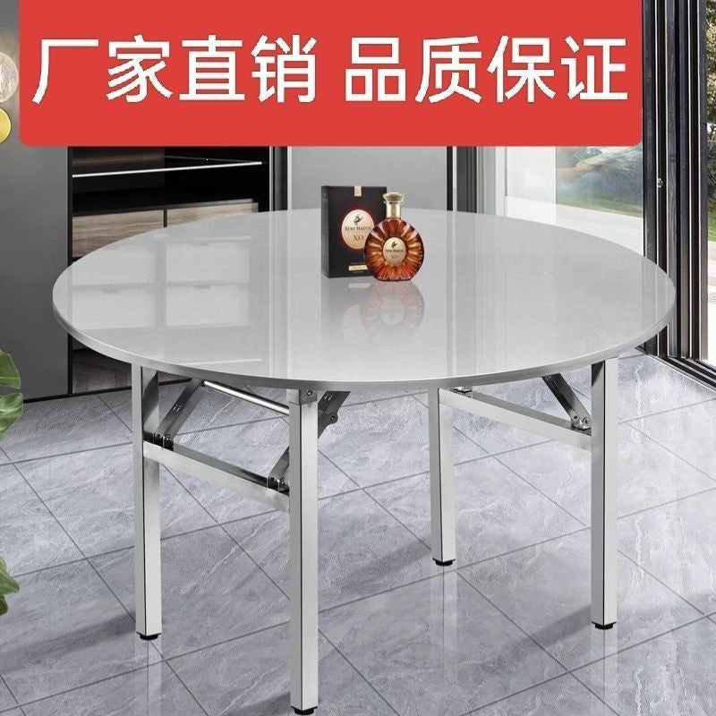 Extra-thick stainless steel folding round table - ideal for bbq, food stalls, rural dining, commercial restaurants, and outdoor seating